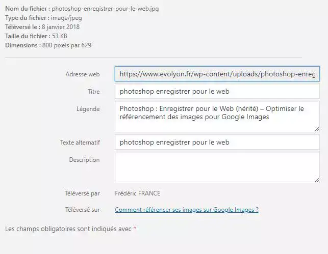 balises images Exemple de balises meta complétées pour une image
